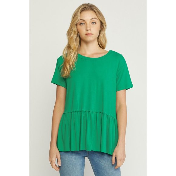 entro Tops - Entro Short Sleeve Peplum Top, Green
